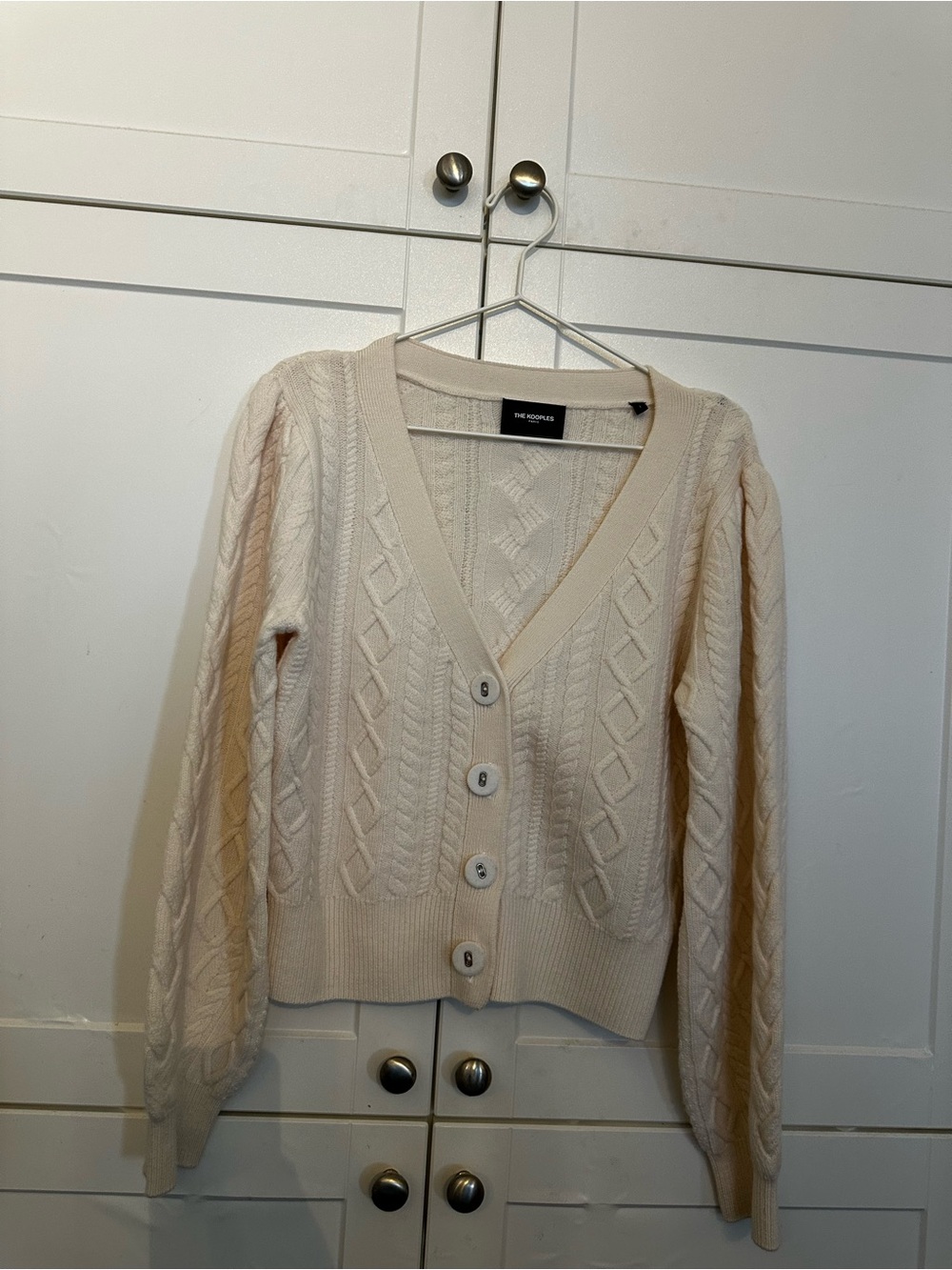 The Kooples Cream Cable Knit V-Neck Button-Front Cardigan